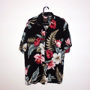 Hawaiian Reserve Collection Short Sleeve Camp Collar Floral Print Aloha Shirt